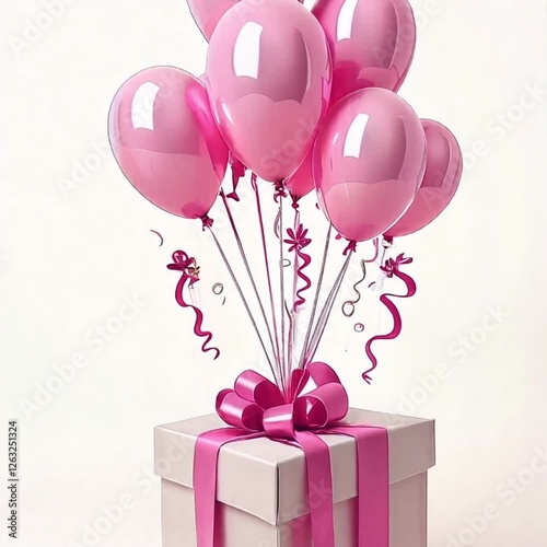 gift box with balloons and ribbon. Concept of a  birthday party. AI generated