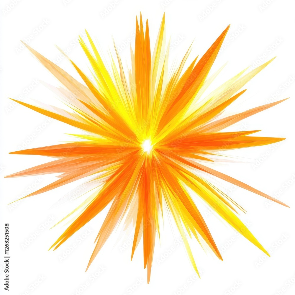 Bright glowing orange and yellow starburst effect with radiant energy beams isolated on white background Bright glowing orange and yellow starburst effect with radiant energy beams isolated on white background