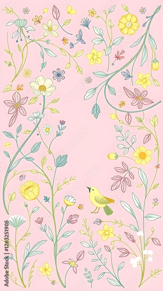 Obraz premium Spring-Themed Floral Line Art Pattern