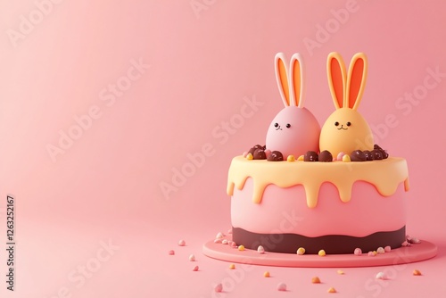 Cute bunny Easter cake with pastel colors and chocolate sprinkles. photo