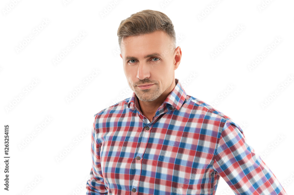 Man with trendy hairstyle. Casual male style portrait. Handsome man portrait. Mature man isolated on white. Male hairstyle. Stylish guy portrait. Mature man style. Guy has stylish haircut Man with trendy hairstyle. Casual male style portrait. Handsome man portrait. Mature man isolated on white. Male hairstyle. Stylish guy portrait. Mature man style. Guy has stylish haircut