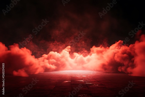 Dramatic Red Smoke-Filled Stage or Background