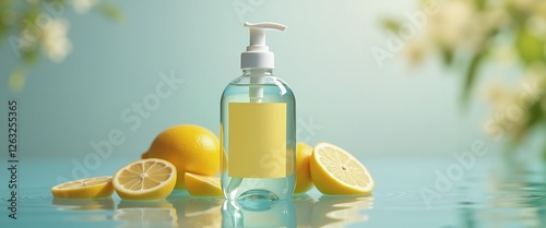 Fresh lemon hand soap with sliced lemons, perfect for natural skincare ad