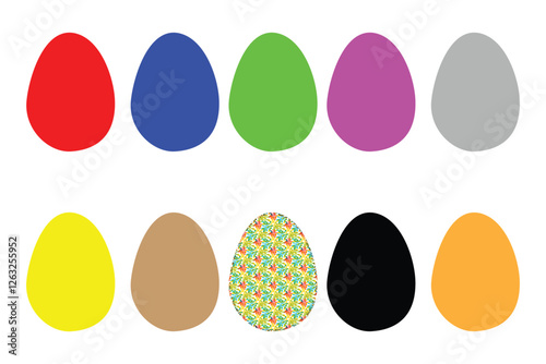 Set of colorful ester eggs. Spring ester multi color egg elements. Set of decorated ester eggs vector. Ester eggs icon set in multi color.  Eggshell and egg icon set. Vector Formats.