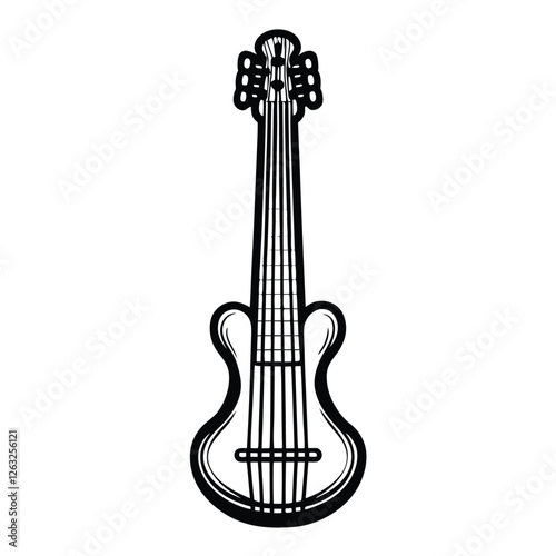 Create a clean, editable vector illustration of an acoustic guitar with clearly defined strings, suitable for various design projects.  Include accurate string detail.