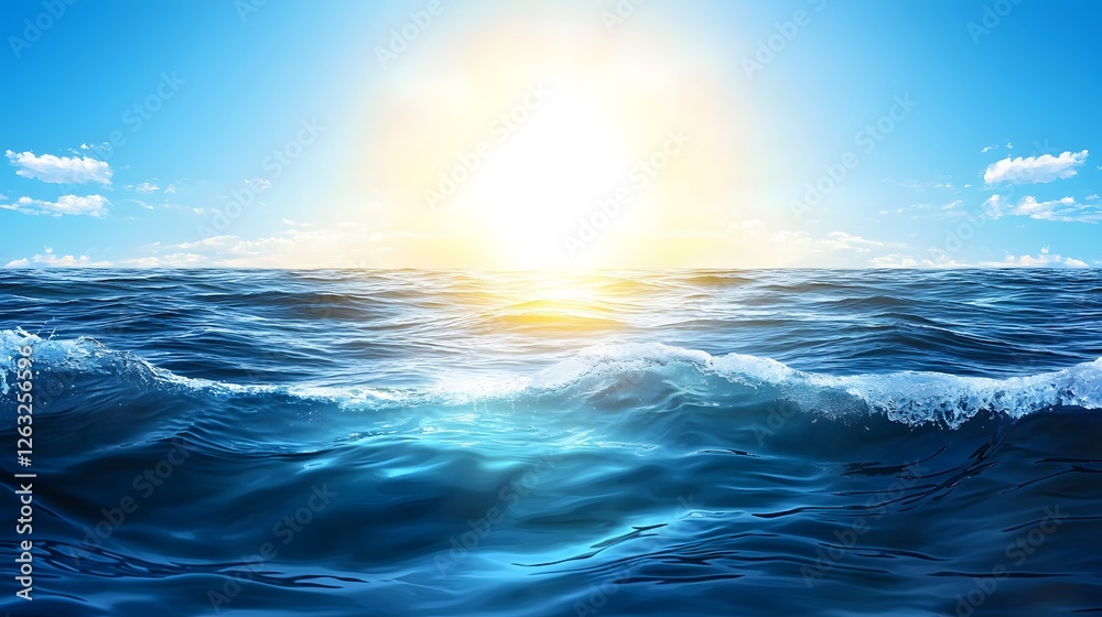 Obraz premium Serene Ocean Waves Under a Bright Sunny Sky at Sunrise