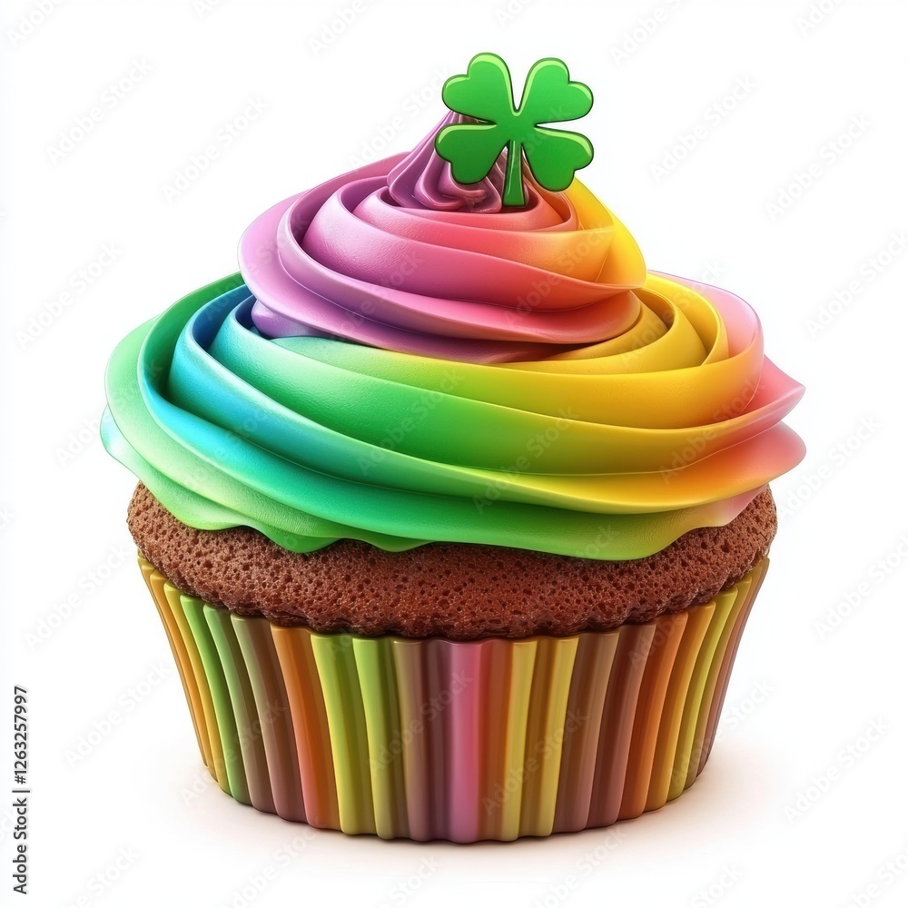 Saint Patrickâ???s Day Rainbow Cupcake, isolated on white Saint Patrickâ???s Day Rainbow Cupcake, isolated on white