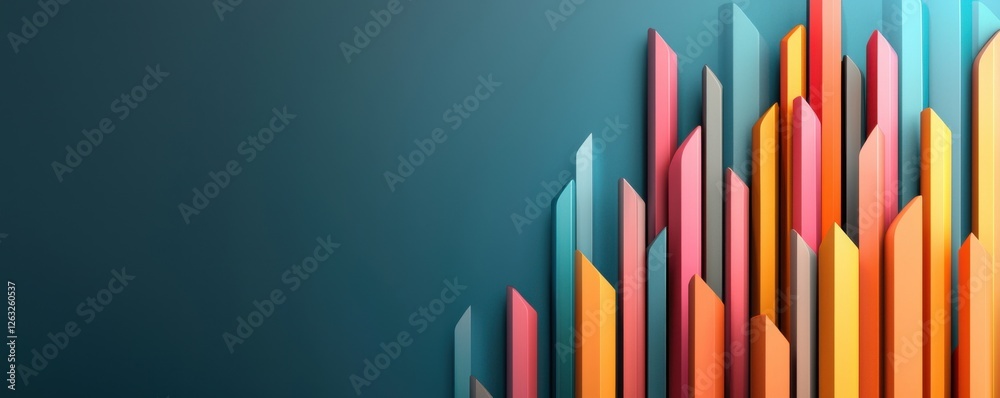 Fototapeta premium A vibrant abstract design featuring colorful geometric shapes rising against a dark background, creating a dynamic and modern visual effect.
