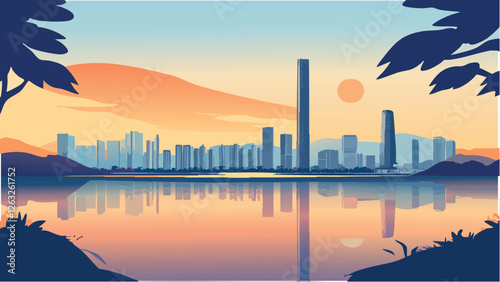 Shenzhen Cityscape- Reflecting Modernity and Nature.eps