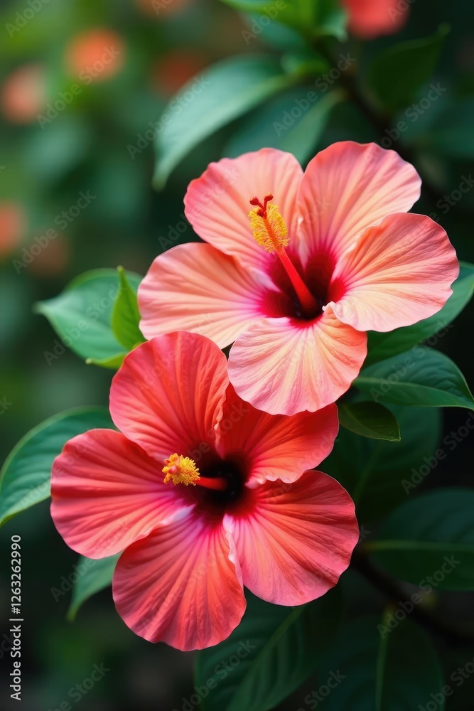 Large hibiscus flowers in shades of pink and orange, , flowers Large hibiscus flowers in shades of pink and orange, , flowers