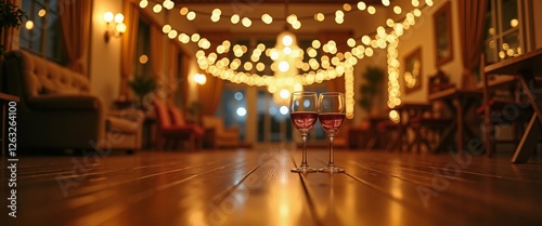 Wallpaper Mural Romantic evening wine glasses on wooden floor, perfect for celebration backdrop Torontodigital.ca