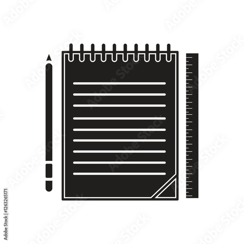 notebook with pencil and ruler editable icon