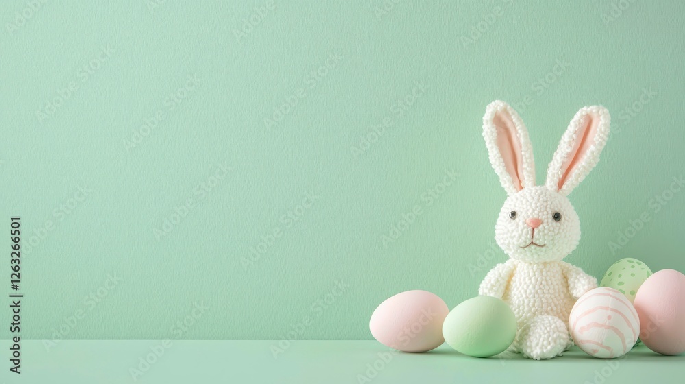 Obraz premium Plush Bunny with Easter Eggs Holiday Celebration Display