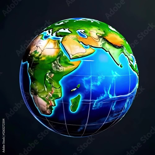 Globe on the world map, geographical depiction, black background