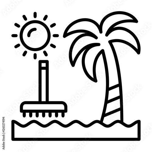 Beach cleanup Outline Style Icon Design
