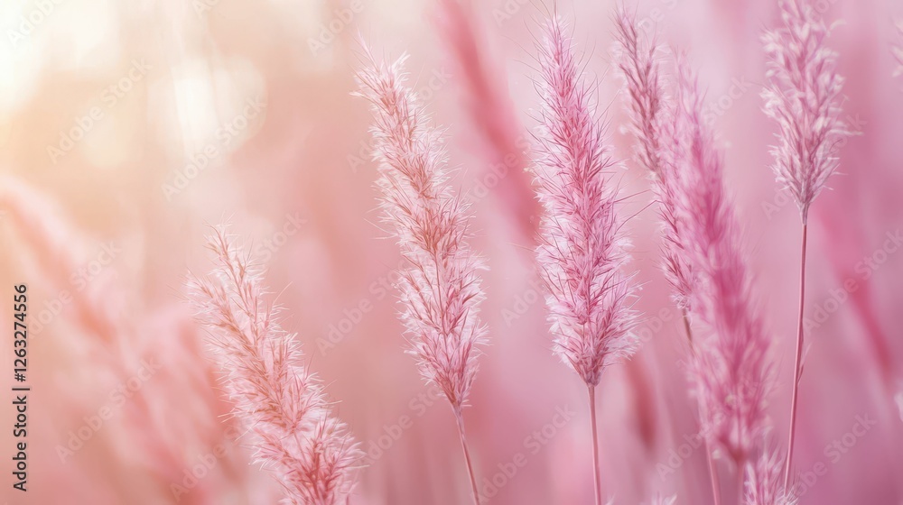 Fototapeta premium Pink Flowering Grass in a Peaceful Field