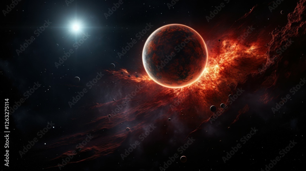 Obraz premium Glowing Exoplanet in Space – Distant Galaxy and Space Exploration Wonders