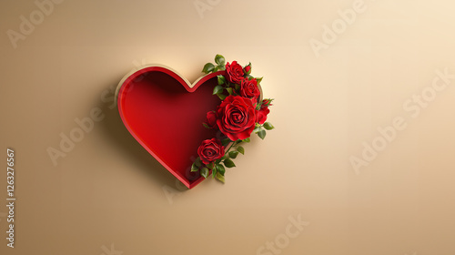 Elegant heart-shaped box with roses – romantic minimalistic stock image for Valentine’s Day and love themes