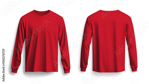 Wallpaper Mural front and back view of red long-sleeve t-shirt mockup isolated on white background. Torontodigital.ca