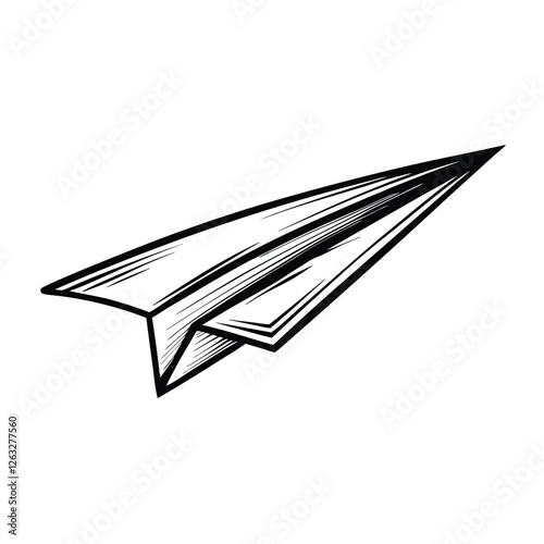 Create a dynamic, editable stroke vector illustration of a paper airplane in mid-flight, showcasing sharp creases and a sense of speed.