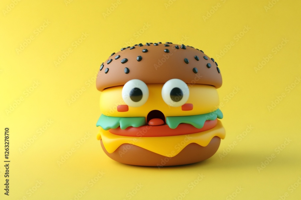 Surprised cartoon burger on yellow background. Surprised cartoon burger on yellow background.