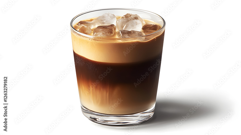 Iced Americano with Refreshing Layers of Espresso and Creamy Foam in Clear Glass Iced Americano with Refreshing Layers of Espresso and Creamy Foam in Clear Glass