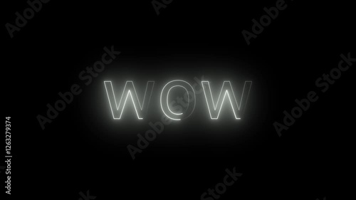 Wow neon sign animation. white color Glowing neon lines wow text animation on black background. neon luxury wow text animation.