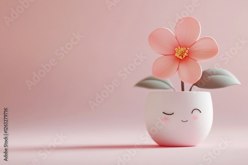 Wallpaper Mural Cute cartoon flower in a smiling pot on pink background. Torontodigital.ca