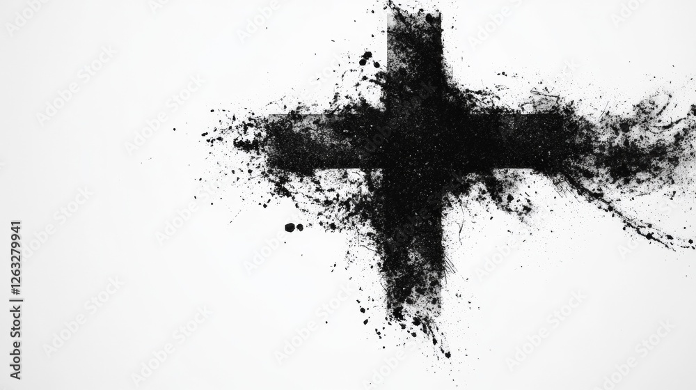 Fototapeta premium Black dust cross on white background