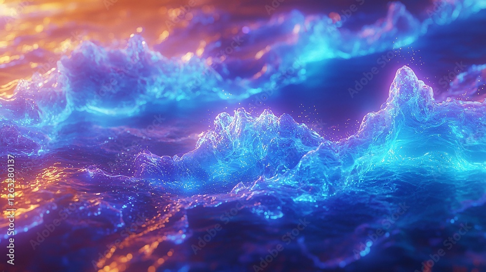 Fototapeta premium Abstract blue orange energy waves, digital art background