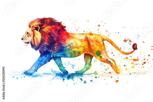 Vibrant Watercolor Lion in Motion photo