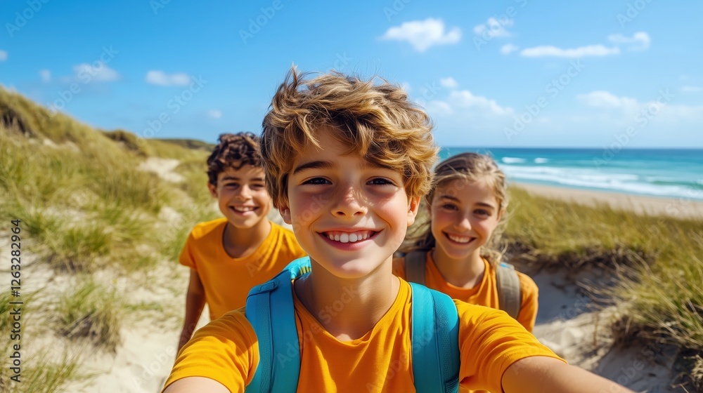 Children Smiling on a Beach Adventure Coastal Paradise Candid Photo Sunny Day Joyful Atmosphere Children Smiling on a Beach Adventure Coastal Paradise Candid Photo Sunny Day Joyful Atmosphere