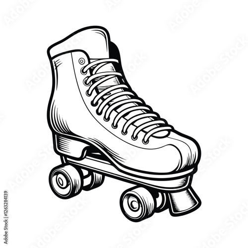 Create a clean, editable stroke vector graphic of a classic roller skate with detailed laces, showcasing its retro design.  Include options for color customization.