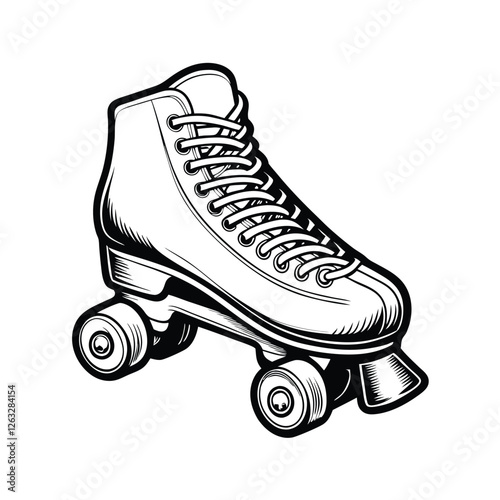 Create a clean, editable vector illustration of a classic roller skate with detailed laces, suitable for various design projects.  Focus on smooth lines and precise details.
