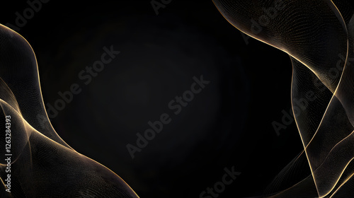 fondo oscuro color negro con espacio de copia con lineas doradas en movimiento formadas de humo o luces en ondas fondo tecnologico viertual y digital