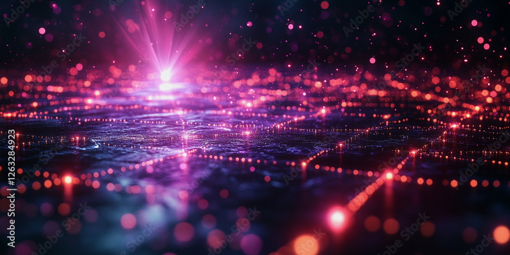 Obraz premium Image of information flows in purple, data processing. Virtual space. AI