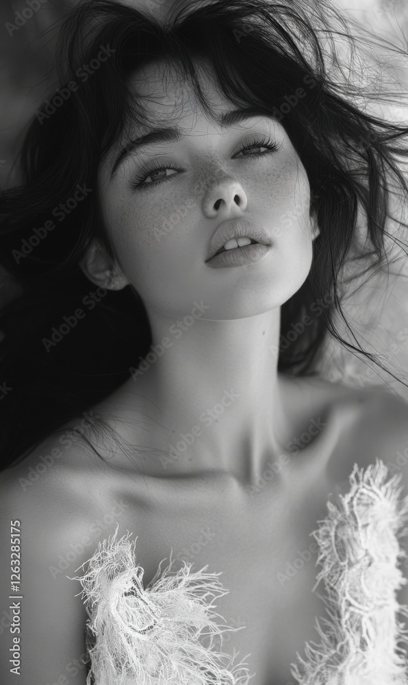 Captivating portrait of a model with flowing hair and striking expression Captivating portrait of a model with flowing hair and striking expression