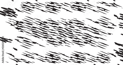 Monochrome texture composed of irregular graphic elements. Distressed uneven grunge background. Abstract vector illustration. Overlay for interesting effect and depth. Isolated on white background.