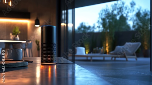 Smart Speaker in Modern Home at Dusk