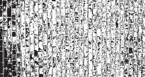 Monochrome texture composed of irregular graphic elements. Distressed uneven grunge background. Abstract vector illustration. Overlay for interesting effect and depth. Isolated on white background.