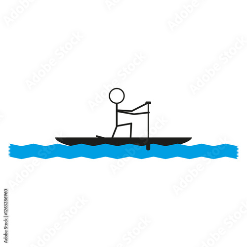 Rowing stick figure. Paddle motion vector. Blue water icon. Canoe silhouette illustration. EPS 10.