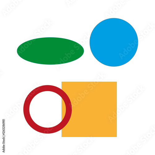 Basic shapes set. Colorful geometric forms. Abstract simple layout. Vector illustration. EPS 10.