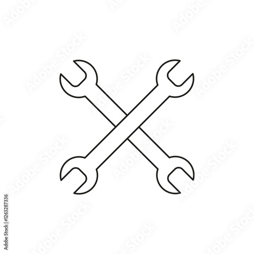 Crossed wrench icon. Industrial tool image. Repair equipment symbol. Vector illustration. EPS 10.
