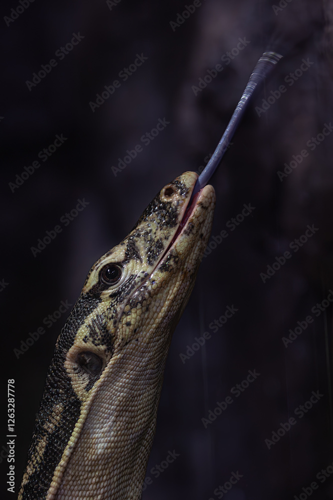 Monitor lizard, reptile tongue, and forked