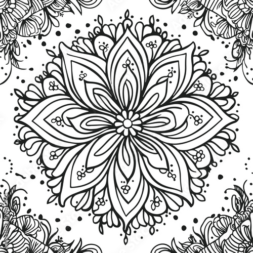 flower design with swirls and dots, in the style of henna tattoo, simple line art, white background, only outlines, vector illustration 3.eps