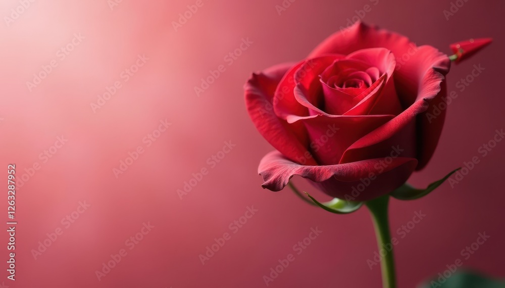 Fototapeta premium Single red rose, heart-shaped, pierced by arrow , illustration, element