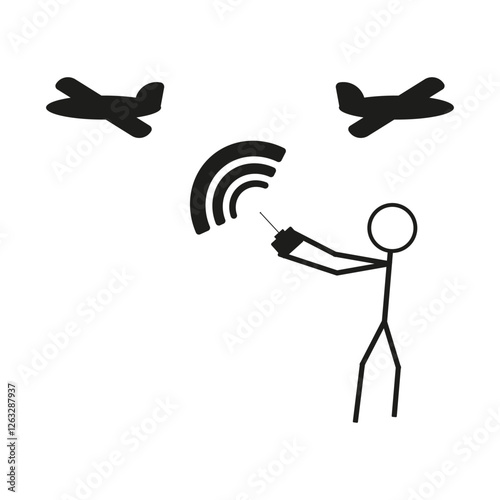 Drone control icon. Remote signal symbol. Flying vehicle interaction. Vector activity illustration. EPS 10.