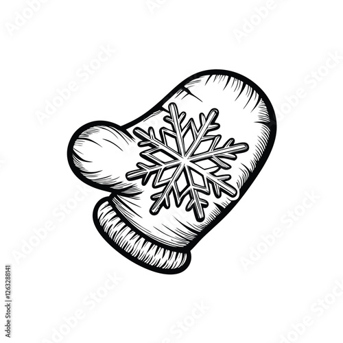 Create an editable stroke vector graphic of a detailed snowflake delicately resting on a single, smooth, round surface (e.g., a pebble, orb).  High resolution, clean lines.