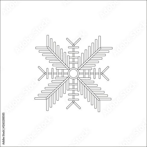 Geometric snowflake icon. Frosty winter shape. Symmetrical crystal outline. Decorative icy symbol. EPS 10.