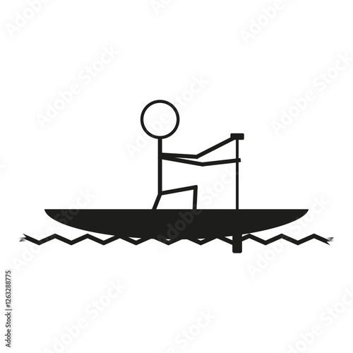 Stickman with paddle canoe. Rowing vector figure. Water activity icon. Aquatic motion shape. EPS 10.